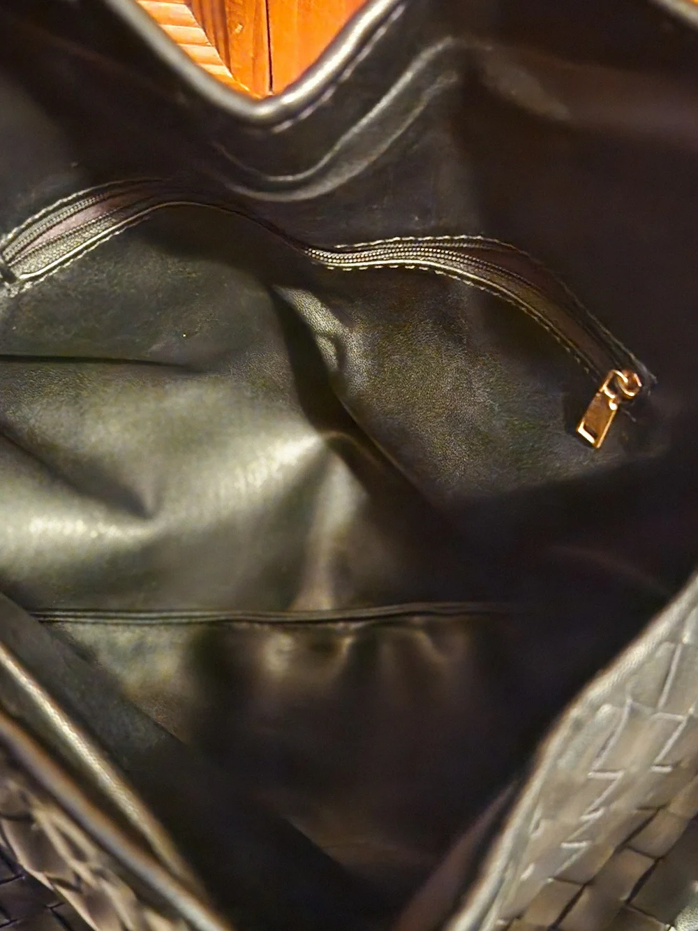 Black Woven Faux Leather Hobo Bag